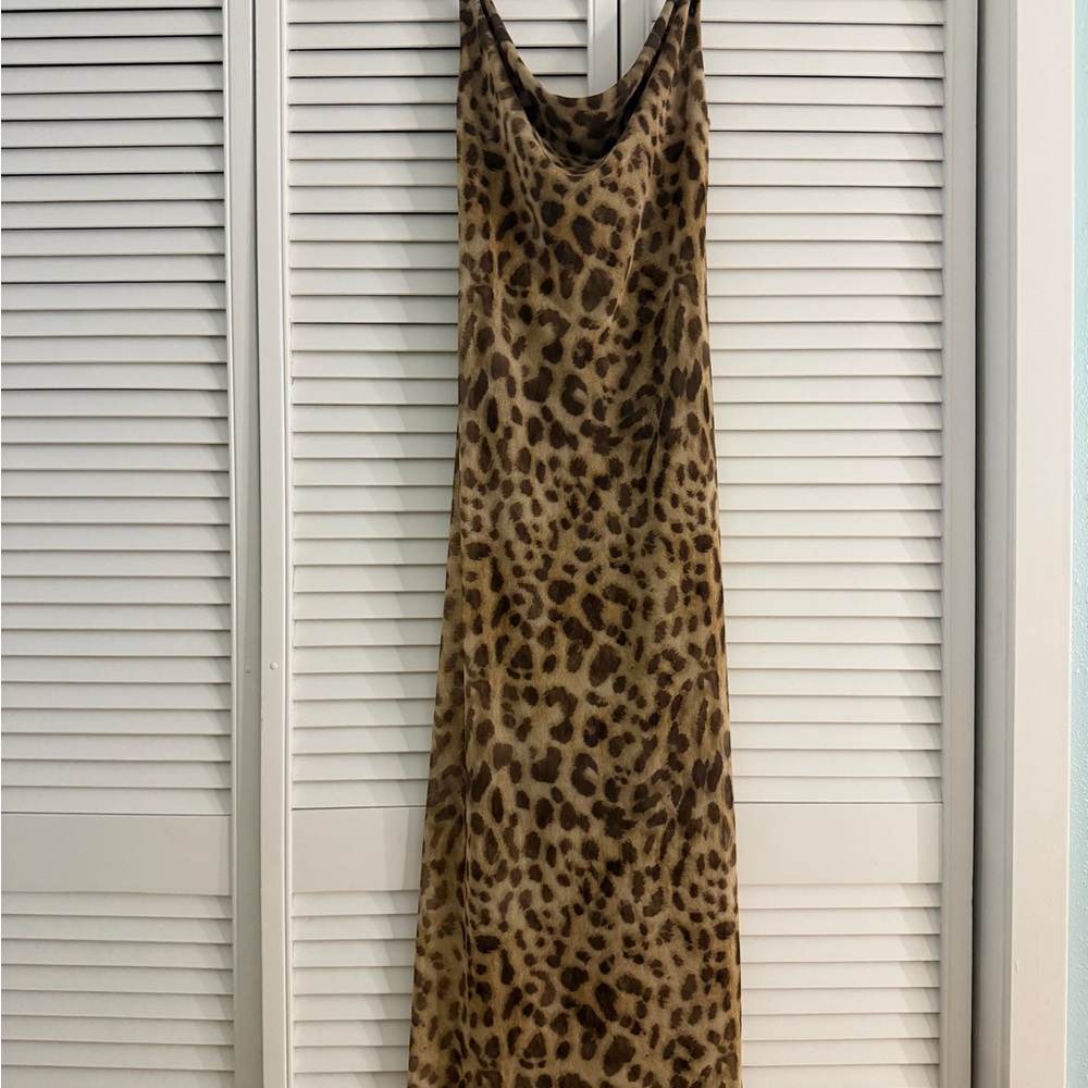 Zara Leopard Print Maxi Slip Dress - Brown